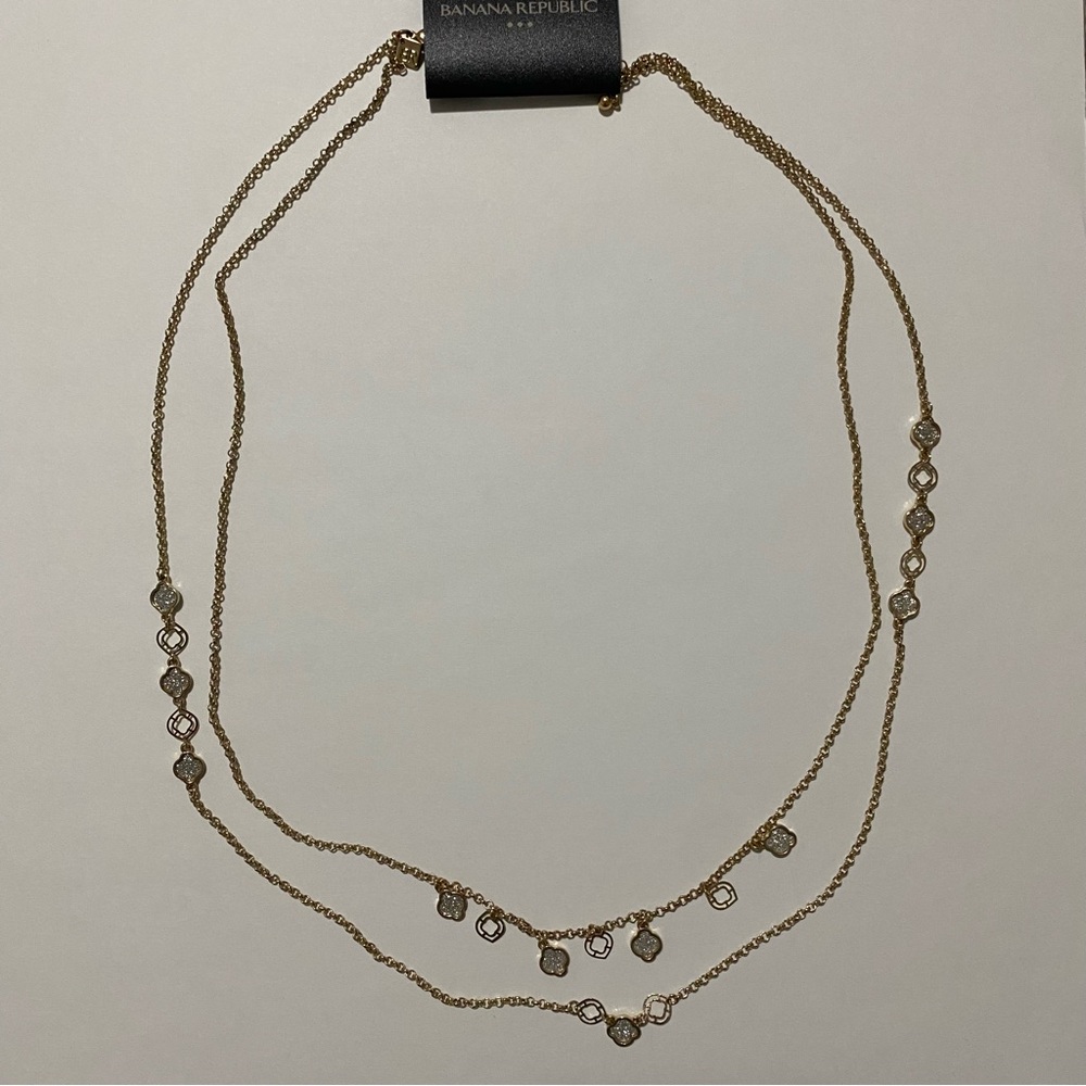 Banana Republic Gold Double-Strand Necklace with Clear Accents